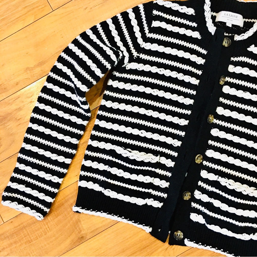 La Ligne New York crochet cardigan sweater sailor cottage striped striped